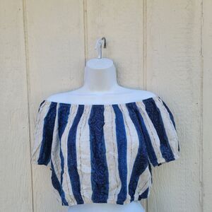 Bellambra Striped Linen Blend Cropped Top Shirt Wmns Large Boho Made in Italy